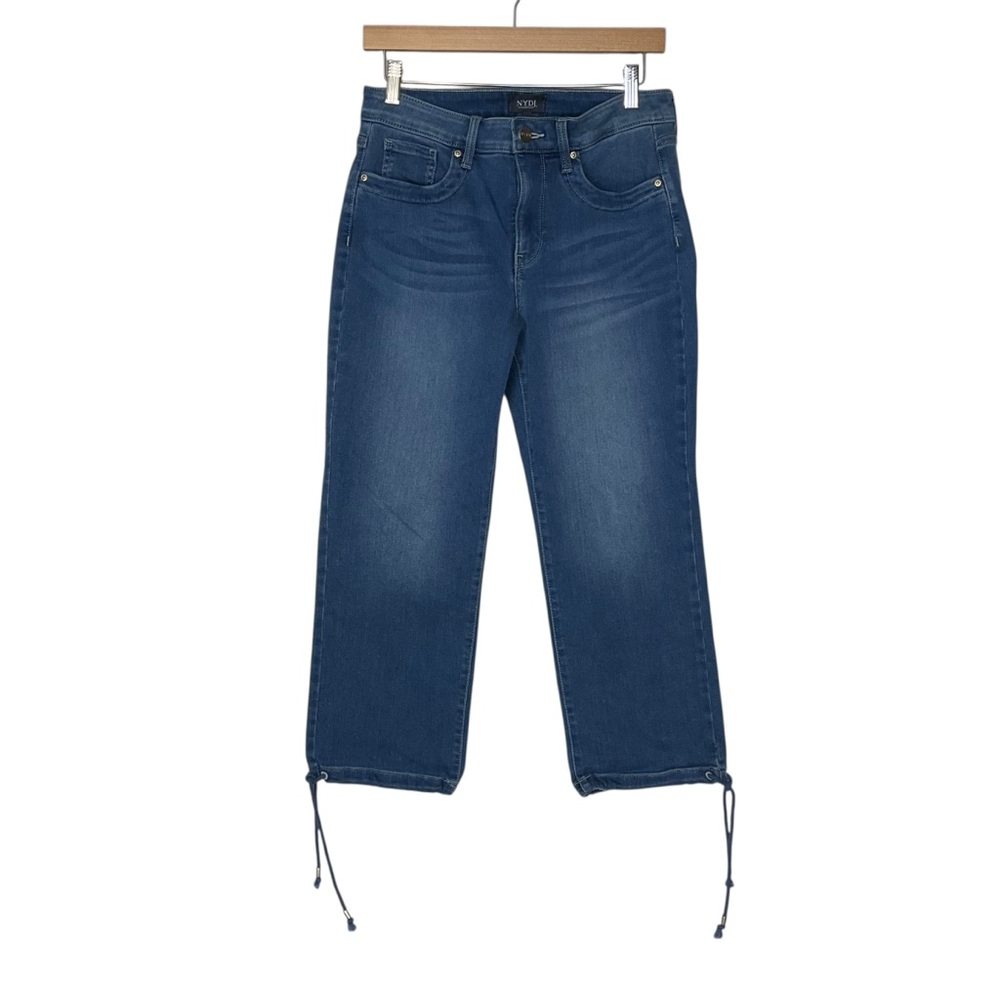 NYDJ sz 6 Lift x Tuck Cropped Ankle Jeans Adjustable Ties at Hem Medium Blue